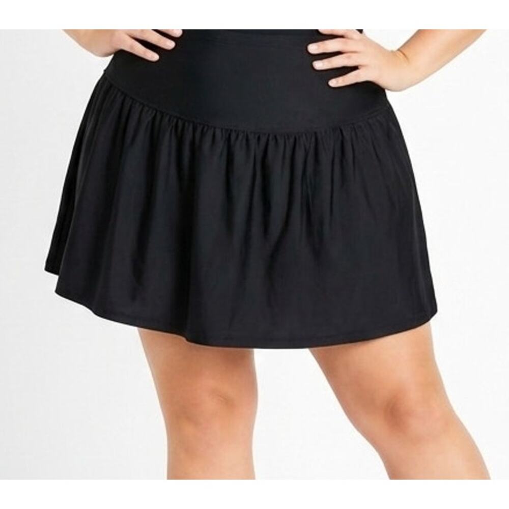 Island Escape Swim Skirt Womens 18W Black Tummy Control Liner Thigh Minimizer